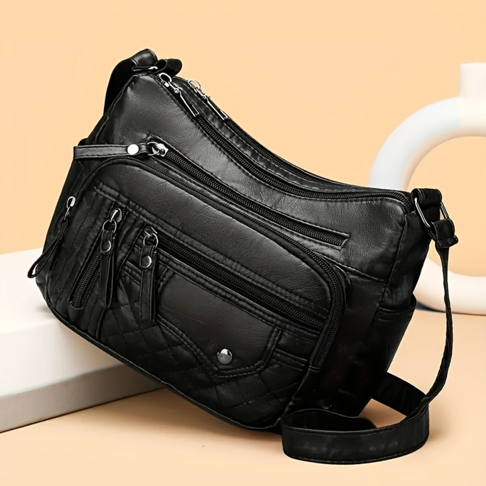 CuteCity Fashionable Large Capacity PU Shoulder Bag Multifunctional Crossbody Bag, Women'S Shoulder Bag, With Adjustable Shoulder Strap, Anti-theft Zipper Closure. Multi Zipper And Multi Pocket Design Handbag, Suitable For Daily Use