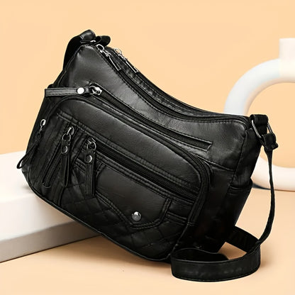 CuteCity Fashionable Large Capacity PU Shoulder Bag Multifunctional Crossbody Bag, Women'S Shoulder Bag, With Adjustable Shoulder Strap, Anti-theft Zipper Closure. Multi Zipper And Multi Pocket Design Handbag, Suitable For Daily Use