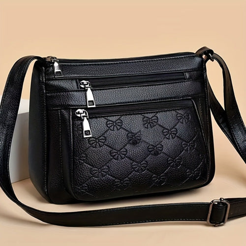 Stylish Black Shoulder Bag with Quilted Design, Adjustable Crossbody Strap And Zipper Closure - Elegant Ladies Daily Purse, Crossbody Backpack