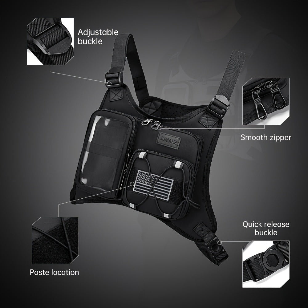 Men' & Women' Running Vest Bag with Built-in Phone Holder & Chest Pack - Hands-Free Workout Carrier Suitable for Cycling, Hiking, Travel, Motorcycle Accessories, Zipper Closure, Phone Mount for Smartphones, Outdoor Sports Gear