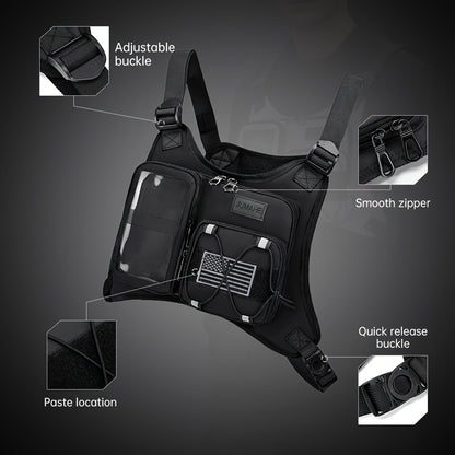 Men' & Women' Running Vest Bag with Built-in Phone Holder & Chest Pack - Hands-Free Workout Carrier Suitable for Cycling, Hiking, Travel, Motorcycle Accessories, Zipper Closure, Phone Mount for Smartphones, Outdoor Sports Gear