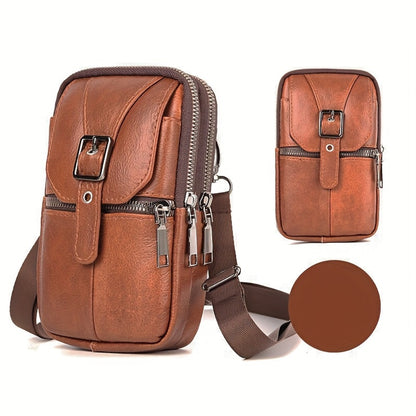 Genuine Leather Crossbody Bag Compatible for & Smartphones - / Belt Loop Messenger Waist Pack with Phone Pouch, Zipper Closure Handbag, Pure Genuine Leather Purse