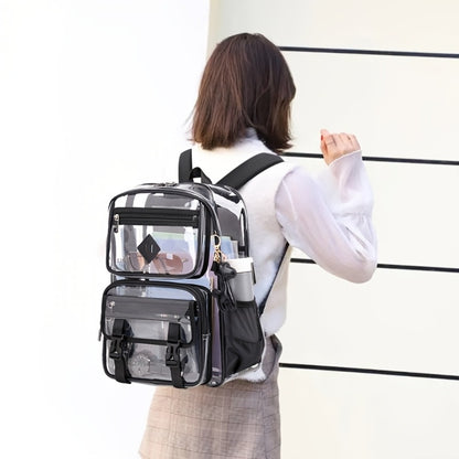 Transparent Backpack Casual Large Capacity Multi-Pocket Clear Bag Women's Shoulder Bag PVC Transparent Student Office Laptop Bag