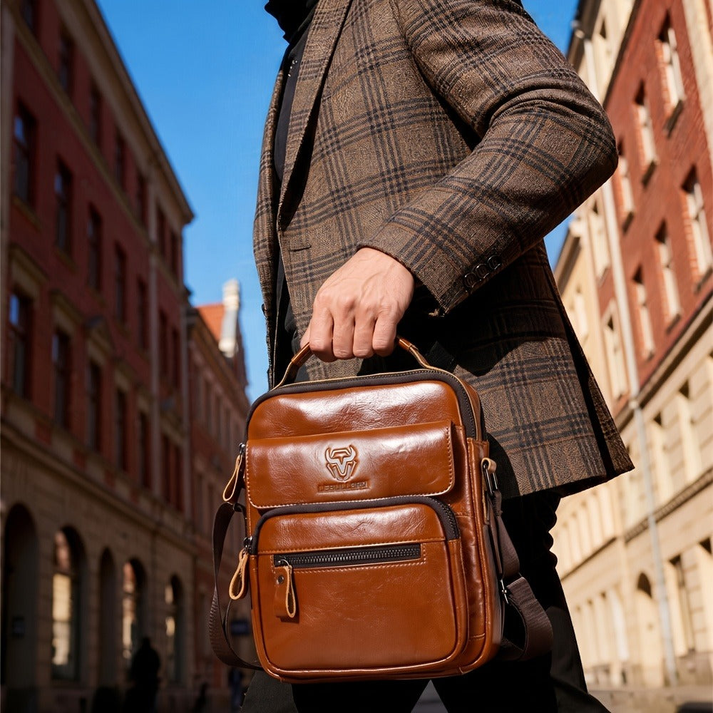 LEBULLBRO 100% Genuine Leather Men's Top Layer Cowhide Small Sling Bags, Shoulder Bags Crossbody Pouch Handbag