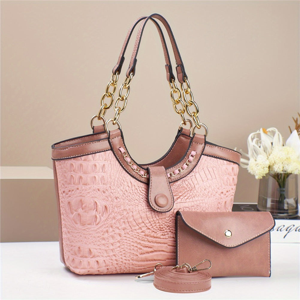 2pcs PU Crocodile Embossed Women'S Bag Set, Made of High-Quality Hardware And Materials, Suitable As a Shoulder Bag Or Crossbody Bag for Gifts