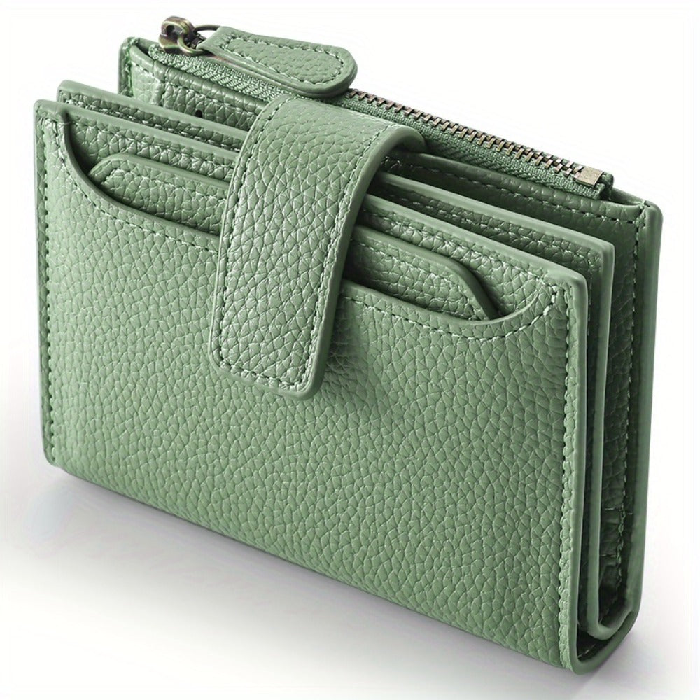 1pc Women's RFID Blocking Bifold Wallet - Compact Soft Card Holder with Zipper Coin Pocket & 4 ID Windows, Small Slim Minimalist Purse for Women