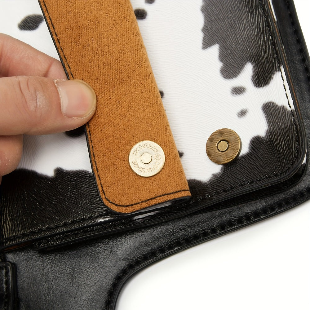 Multi Functional Practical Cow Pattern Waist Bag, Printed Waist Bag, Fashionable Collision, Metal Accessory Texture, Multi Pocket Practical And Multifunctional Design Handmade Waist Bag, Adjustable Chest Bag with Multiple Buckles