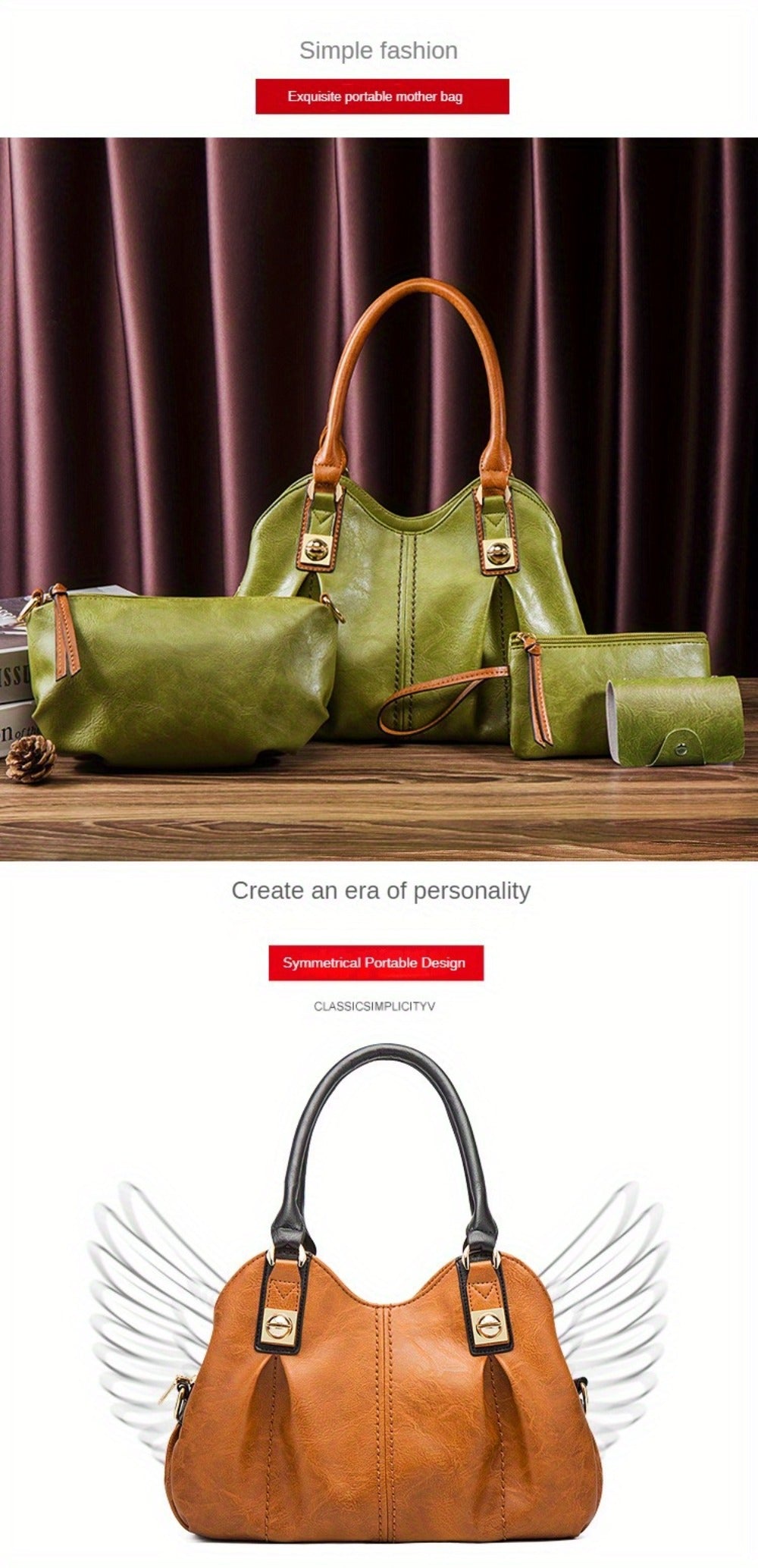 4pcs Vintage Handbag - Large Capacity, Multi-pocket, Women's Casual Tote Shoulder Bag Diagonal Span Bag