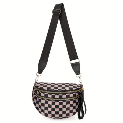 Fashionable Crossbody Bag with Multiple Pockets, Spacious And Versatile Shell Design, Trendy Chest Bag Featuring a Plaid Print, Equipped with Adjustable Shoulder Straps, Ideal for Outdoor Activities, Shopping, Parties, Gifting, Walking