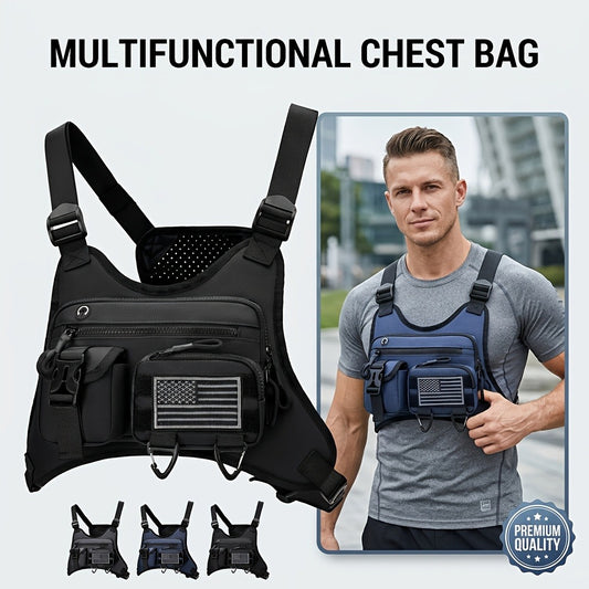 A Men's Multi Style Sports Chest Bag with Hollowed Out Design Tactical Backpack, Suitable for Multiple Scenarios