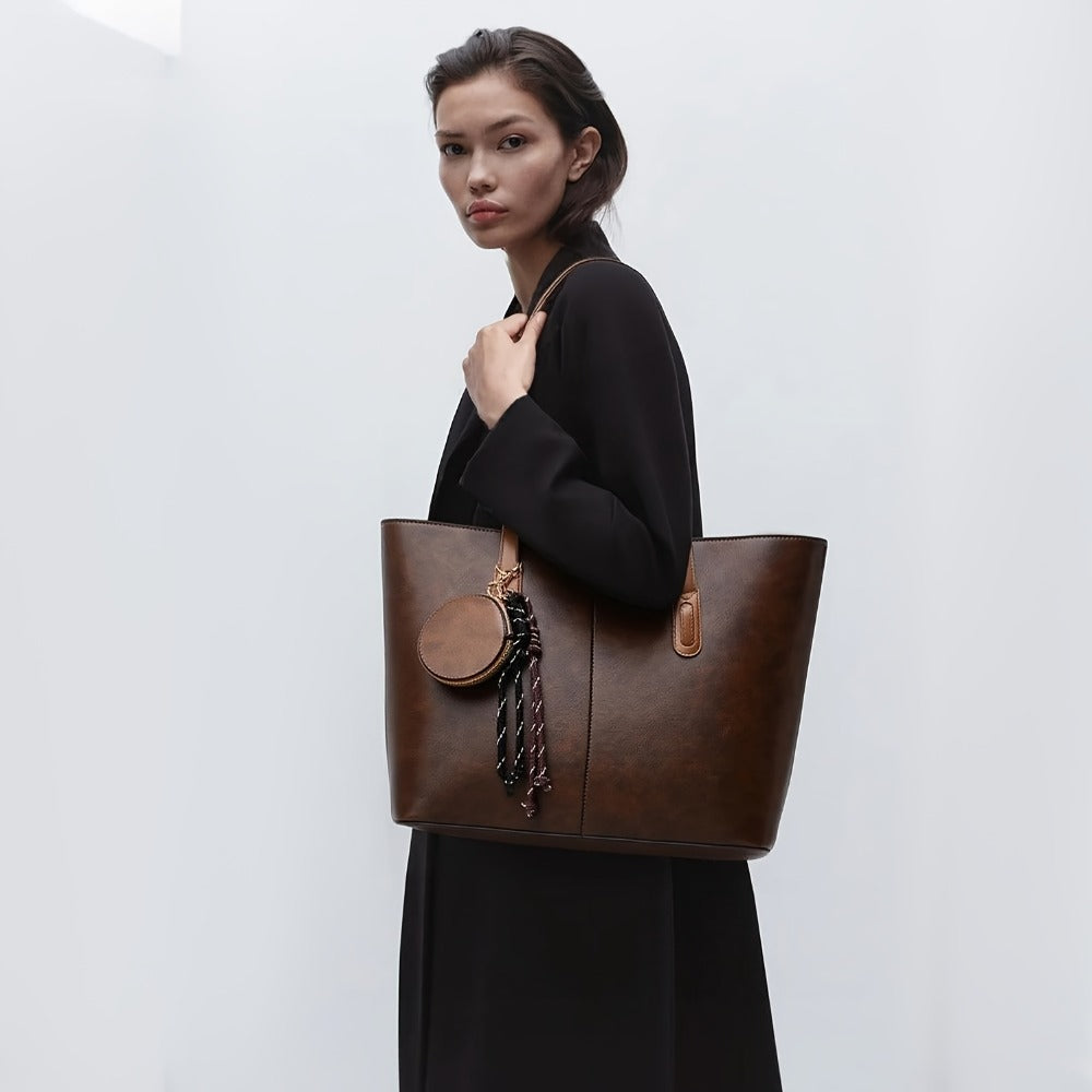 Large Capacity Brown Tote Bag for Women - Durable Shoulder and Crossbody Strap, Zipper Closure, Polyester Lining, Ideal for Travel, Commute, and Everyday Use, Travel Tote Bag|Casual Style Tote|Zippered Closure, Large Tote Bag