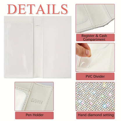 Shiny Checkbook Case for Women, Perfect Mother'S Day Present, Sparkling Rhinestone Silver, Rfid-Blocking, Includes Personal Checkbook Wallet with Pen Holder And Divider for Duplicate Checks