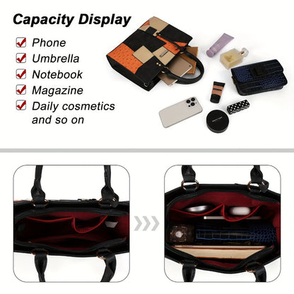 New Fashion Large Capacity Splicing Color Handbag Casual All Fashion Women'S Single Shoulder Crossbody Bag