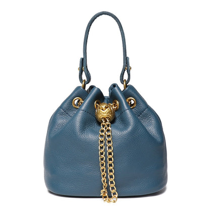 Handmade Top Layer Cowhide Makeup Bag Fashionable Casual Versatile Genuine Leather Bucket Bag for Women, Ladies High-Quality Soft Genuine Leather Chain Bag Luxury Style Design Bag  Crossbody Shoulder Bag with Chain Strap, Elegant Handbag Purse