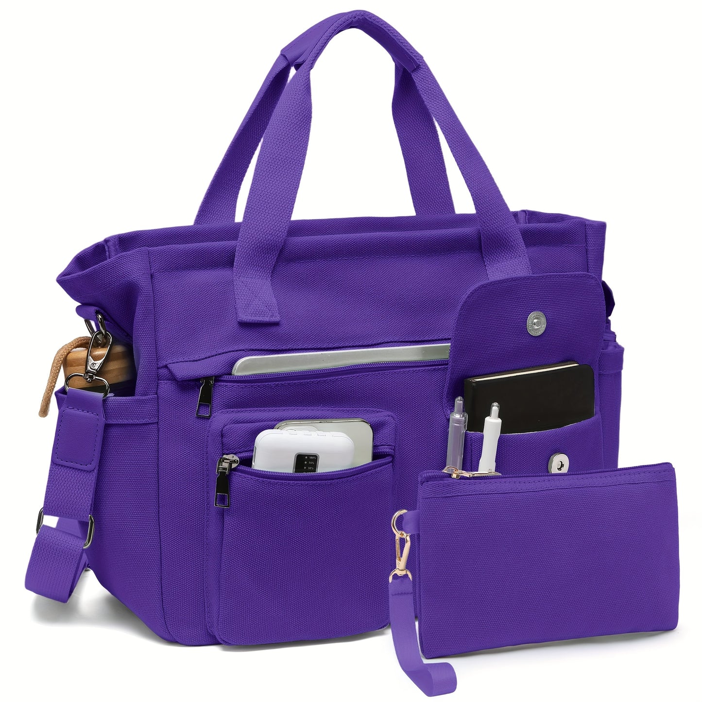 2pcs Set: Women's Large Canvas Tote Bag, Perfect as a Laptop Bag, Crossbody Shoulder Bag, Hobo Messenger Bag, Handbag, Travel Bag, Gym Tote Work Travel