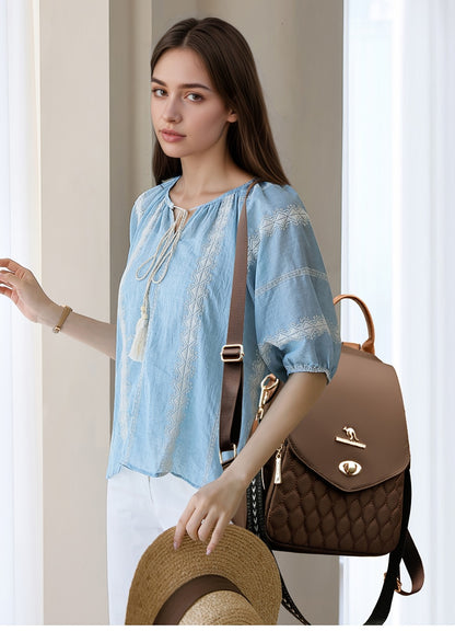 Backpack for Women – for Travel & Work, Fashion Stripe Texture Pattern Golden | Bag Vero – detail view 34