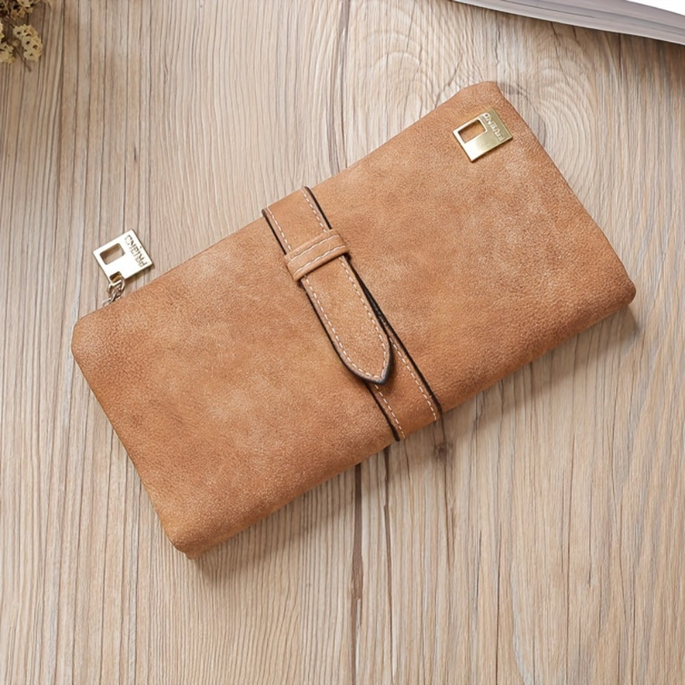 Retro Frosted Long Clutch Wallet Solid Color Multi Card Slots Money Purse Phone Handbag for Women
