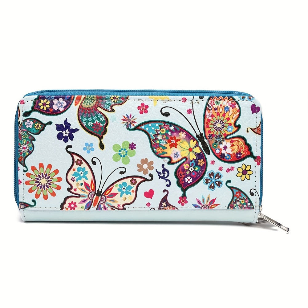 Butterfly Flower Western Hidden Spring Handbag, Country Tote Bag, Women's Shoulder Bag and Wallet Set, Ideal Christmas Gift