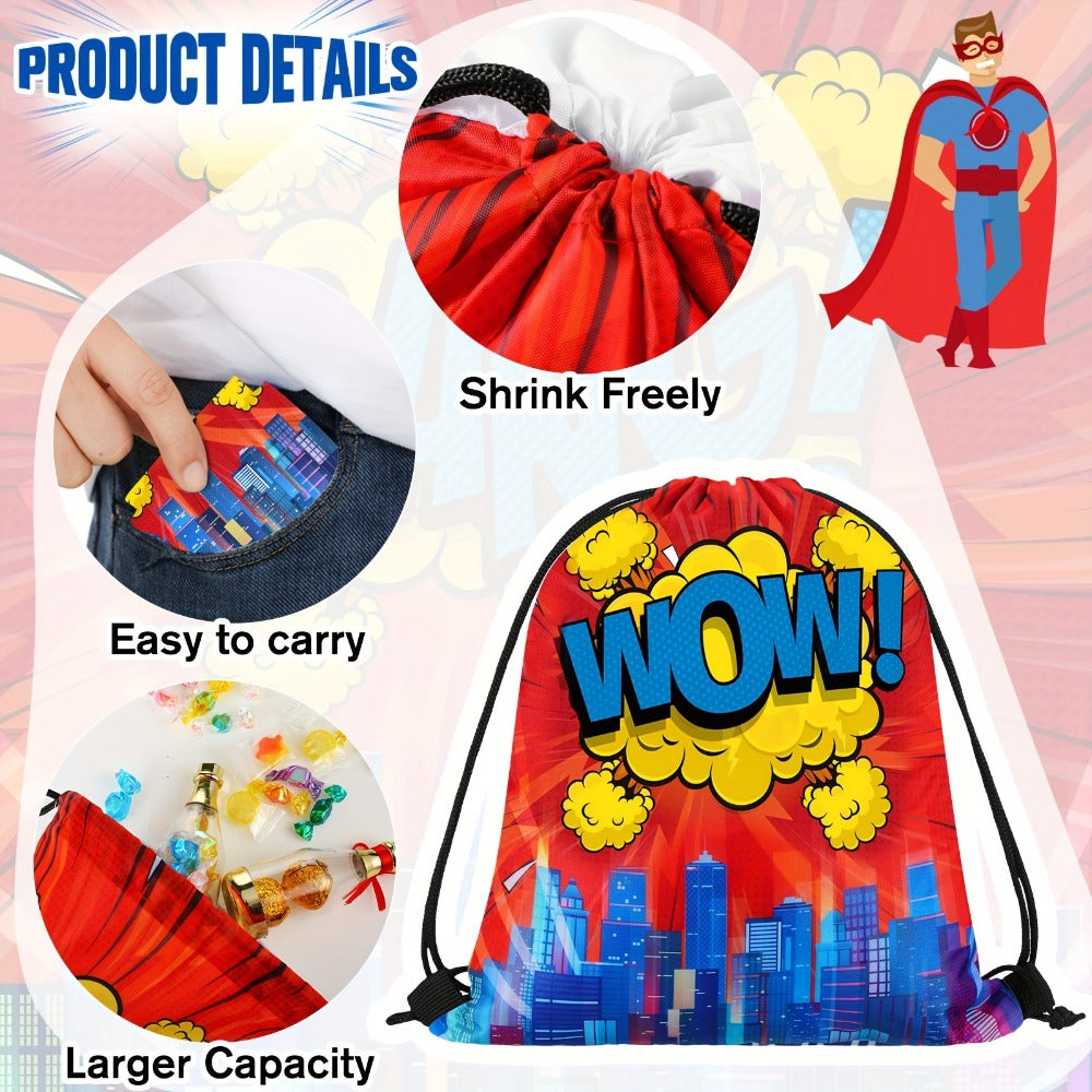 [Hero Party Favors] Kajaia Hero Party Favors Bags Comic Heroes Drawstring Bag Backpacks Goodie Candy Gift Bags for Women Men Birthday Party Supplies Decorations, 9.8 X 11.8 Inch (30pcs)