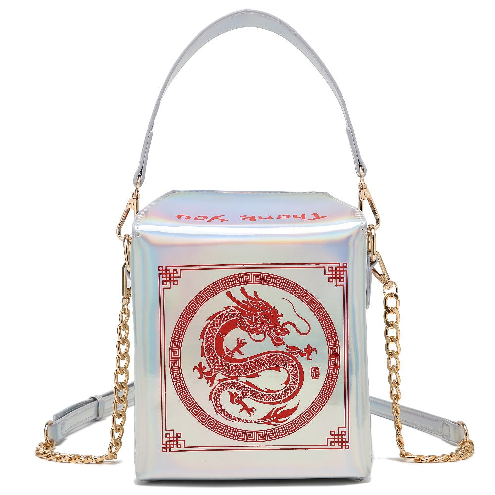 Messenger Loong Shoulder Purse, Chinese Takeout Crossbody Bag for Women, Novelty Dragon Pattern Fun Handbag