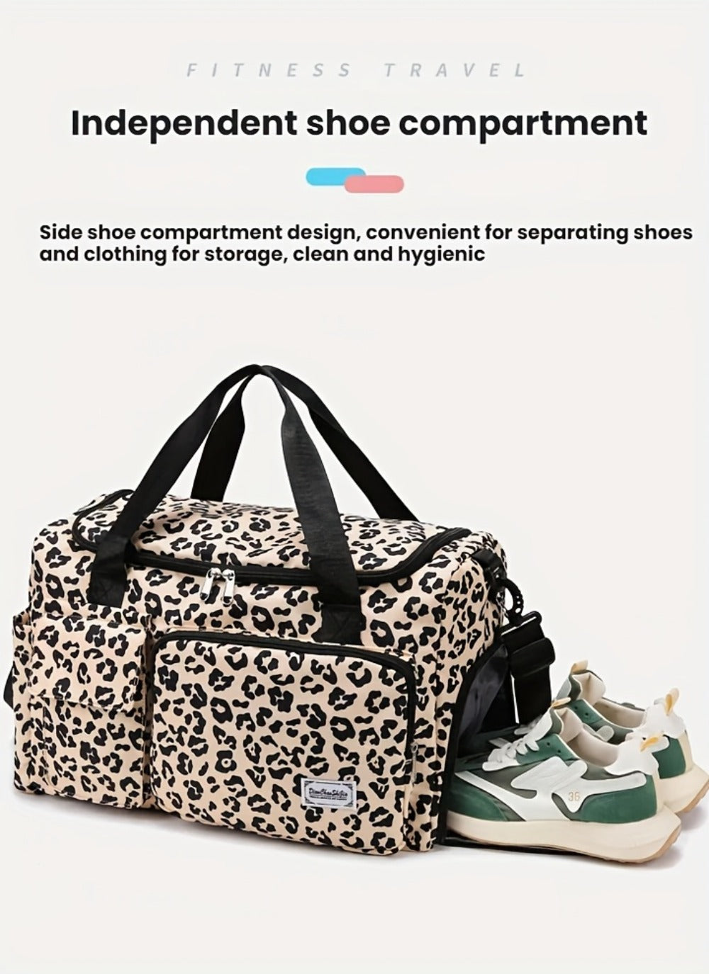 Large Size Large-Capacity Leopard Print Travel Duffel Bag with Multiple Compartments, Shoe Compartments And Spacious Overnight Carry-On Design-Durable Nylon Leisure Sports Fitness Bag, Suitable for Women, Gym, Travel, Weekend Travel, Fitness Bag