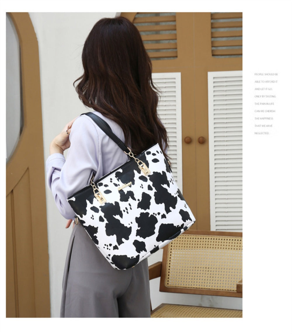 6pcs Set PU Fashion Cow Pattern Tote Bag Set, A Cost- Women'S Shoulder Bag, Crossbody Bag, And Wrinkle Resistant Handbag, Suitable As A Gift