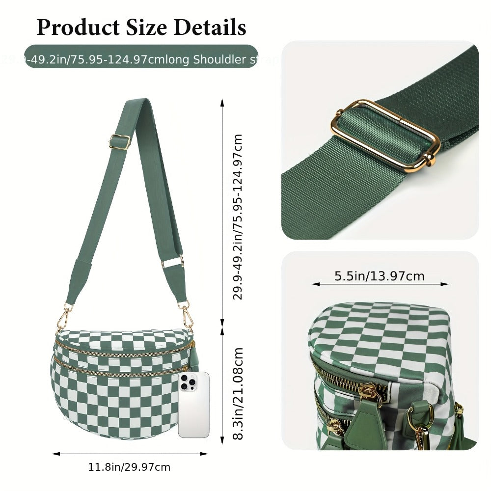 Fashionable Crossbody Bag with Multiple Pockets, Spacious And Versatile Shell Design, Trendy Chest Bag Featuring a Plaid Print, Equipped with Adjustable Shoulder Straps, Ideal for Outdoor Activities, Shopping, Parties, Gifting, Walking