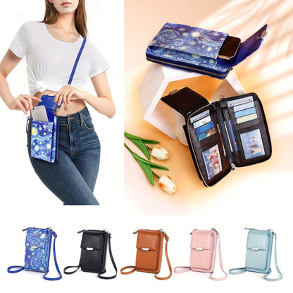 [Stylish Crossbody Bag] Stylish Soft Crossbody Phone Bag - Van Gogh Starry Sky Pattern, Compact One-Shoulder Design with Adjustable Strap, Zippered Coin Pocket And Card Slots - Everyday Accessory, Dailygift for Her, Minimalist Crossbody, Phone Purse