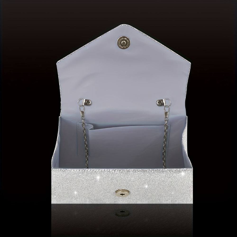 [Elegant Sequin Clutch Set] Elegant Champagne Sequin Clutch with Rhinestone Bow - Matching Rhinestone Earrings, Necklace & Bracelet Set | Ideal Valentine's Day Gift for Women, Party Accessory | Detailed Closure