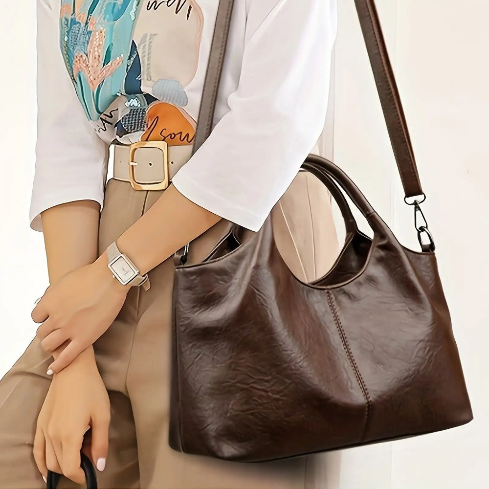 Oversized Soft Tote Bag for Women - Large Capacity Shoulder Bag W/ Adjustable Strap And Zip Closure, | Slouchy Crossbody Purse (Chestnut/Black)