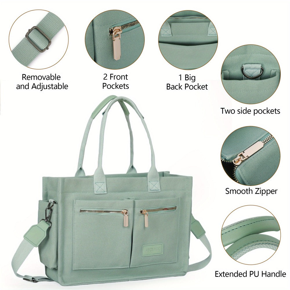 2pcs Women's Large Canvas Tote Bag with Pockets, Laptop Crossbody, Everyday Satchel, Shoulder Hobo Work Travel Gym Handbag