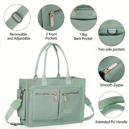 2pcs Women's Large Canvas Tote Bag with Pockets, Laptop Crossbody, Everyday Satchel, Shoulder Hobo Work Travel Gym Handbag