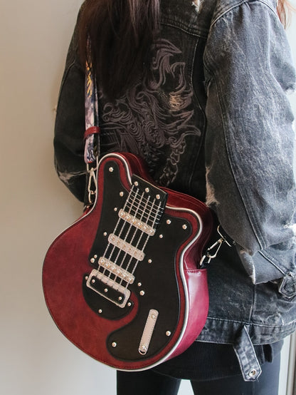 Distinctive Creative Y2K Hot American Style  Guitar Shaped Bag Beth Guitar Shaped Bag Shoulder Bag Crossbody Bag Fashionable Chain Rivet Decoration Color Contrast Wide Shoulder Strap Women's Bag Street Unisex Bag