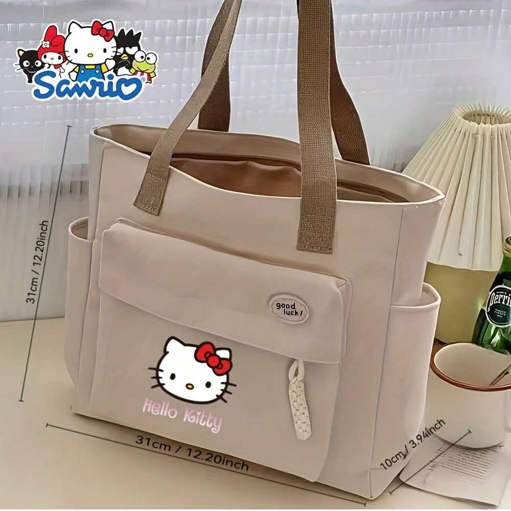 Sanrio Hello Kitty Tote Bag, Briefcase Laptop Bag - Large Capacity Multi-Pocket Durable Nylon Handbag with Zipper Closure, And, Perfect for Commuting, Travel, And Casual Outings