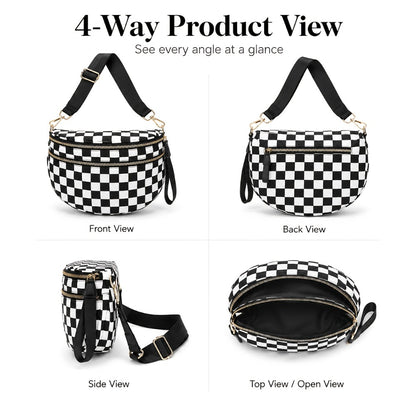 Women's PU Crossbody Bag with Plaid Design & Hands-Free Phone Use - Adjustable Strap Shoulder/Waist Bag, Spacious Zipper Closure, Suitable for Daily Use & Special Occasions, Urban Fashion Tote Compatible for Smartphones