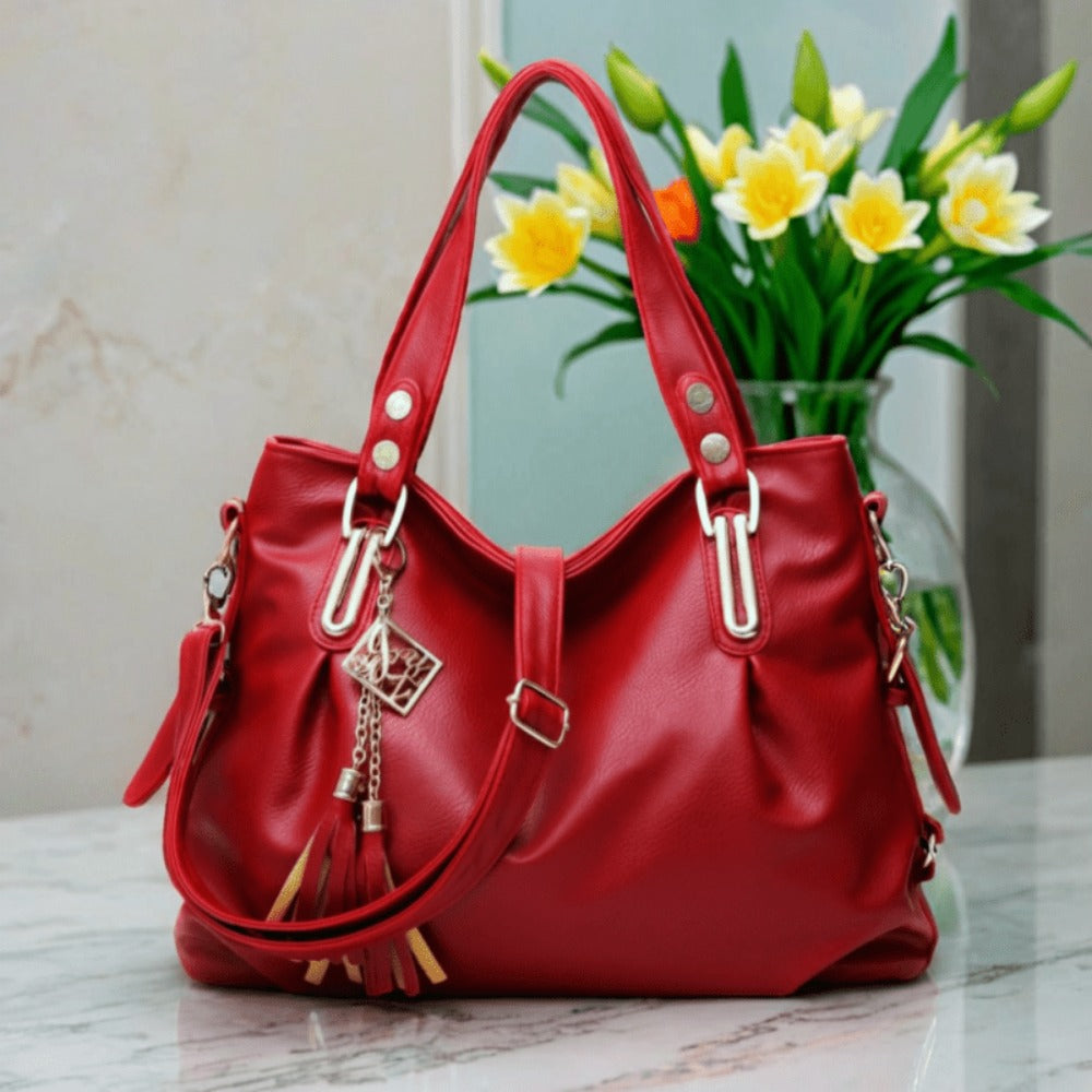 PU Stylish Spacious Women'S Tote, Soft Shoulder Bag, Crossbody Bag with Tassel Accents, Multiple Pocket Design, Ideal for Dates, Shopping, And Commuting