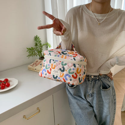 2 Pcs Cute Makeup Bag for Women, Travel Cosmetic Bags, Quilted Coquette Aesthetic Floral Toiletry Organizer Bag