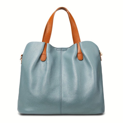 Commuting Genuine Leather High-End Large Capacity Tote Bag Color-Block Top Layer Cowhide Women'S Niche Crossbody Handbag