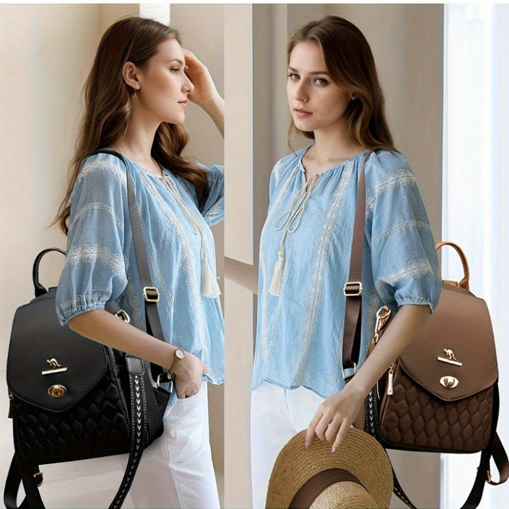 Trendy Urban Fashion Women'S Backpack - High-grade Texture And Pattern Design, Elegant And Practical, Golden Hardware Embellishment, Suitable For Commuting, Leisure, Travel, Ideal Holiday Gift