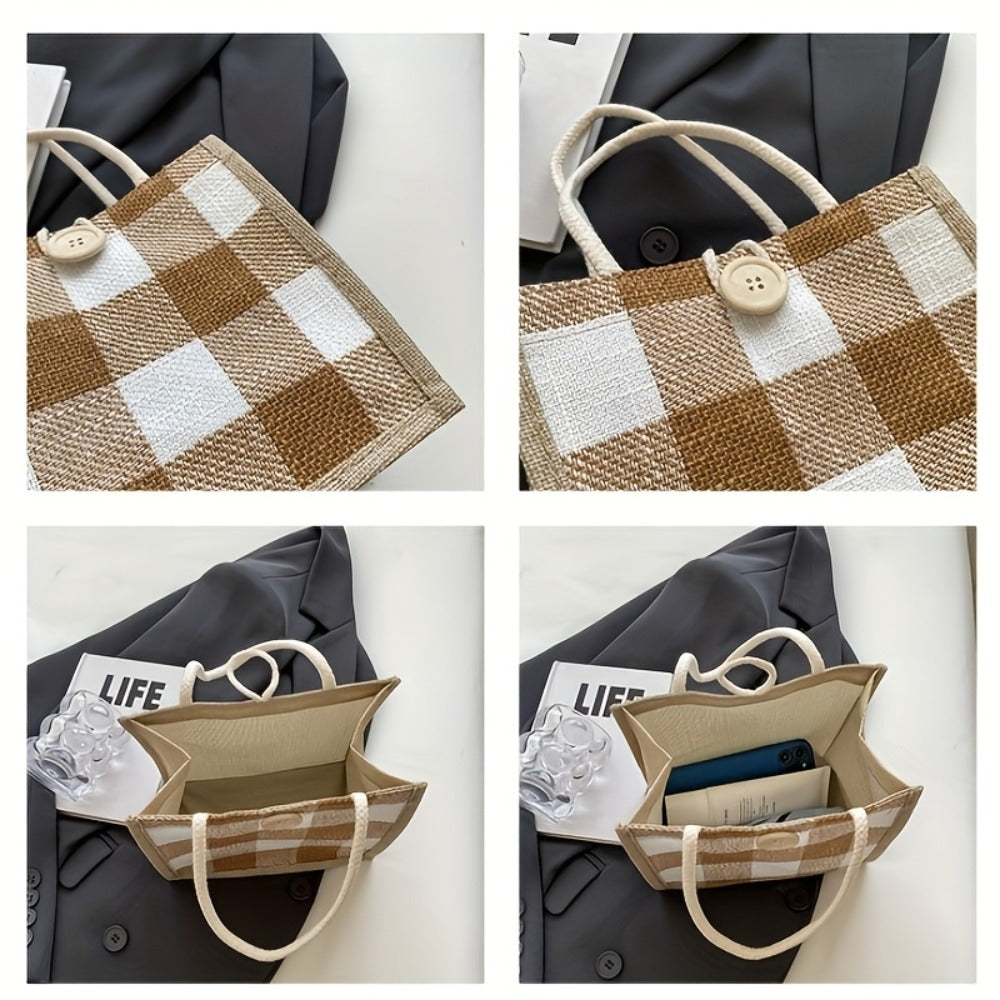 Vintage Jute Handbag for Women, Perfect for Outings, Includes a Gift Bag