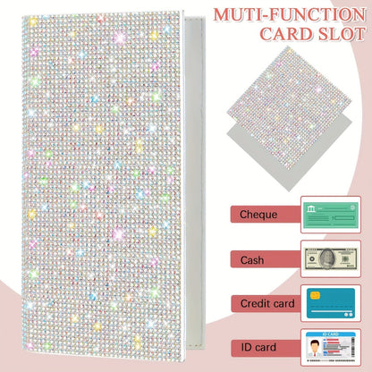 Shiny Checkbook Case for Women, Perfect Mother'S Day Present, Sparkling Rhinestone Silver, Rfid-Blocking, Includes Personal Checkbook Wallet with Pen Holder And Divider for Duplicate Checks