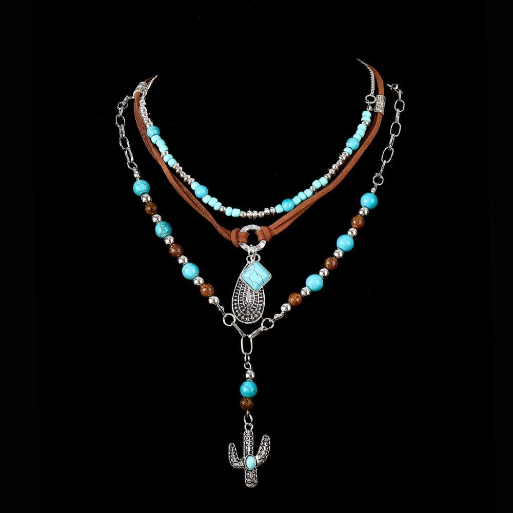 [Western-style Jewelry Set] 10pcs Western-style Jewelry Gift Set for Women | Hat, Fringed Crossbody Bag, Single-shoulder Bag, Wallet, Turquoise Imitation Necklace, Bracelet And Earrings - Suitable for Daily Vacation And Travel