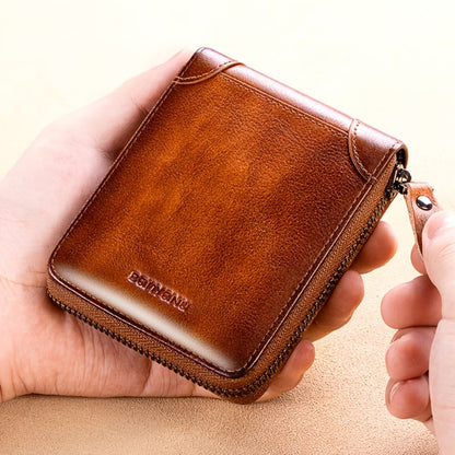 BANYANU Retro Men's Leather Zipper Wallet RFID Large Capacity Folding Multi Card Head Layer Leather Wallet Can Put Coins Wallet Father's Day Valentine's Day Gift 8 Card Slots