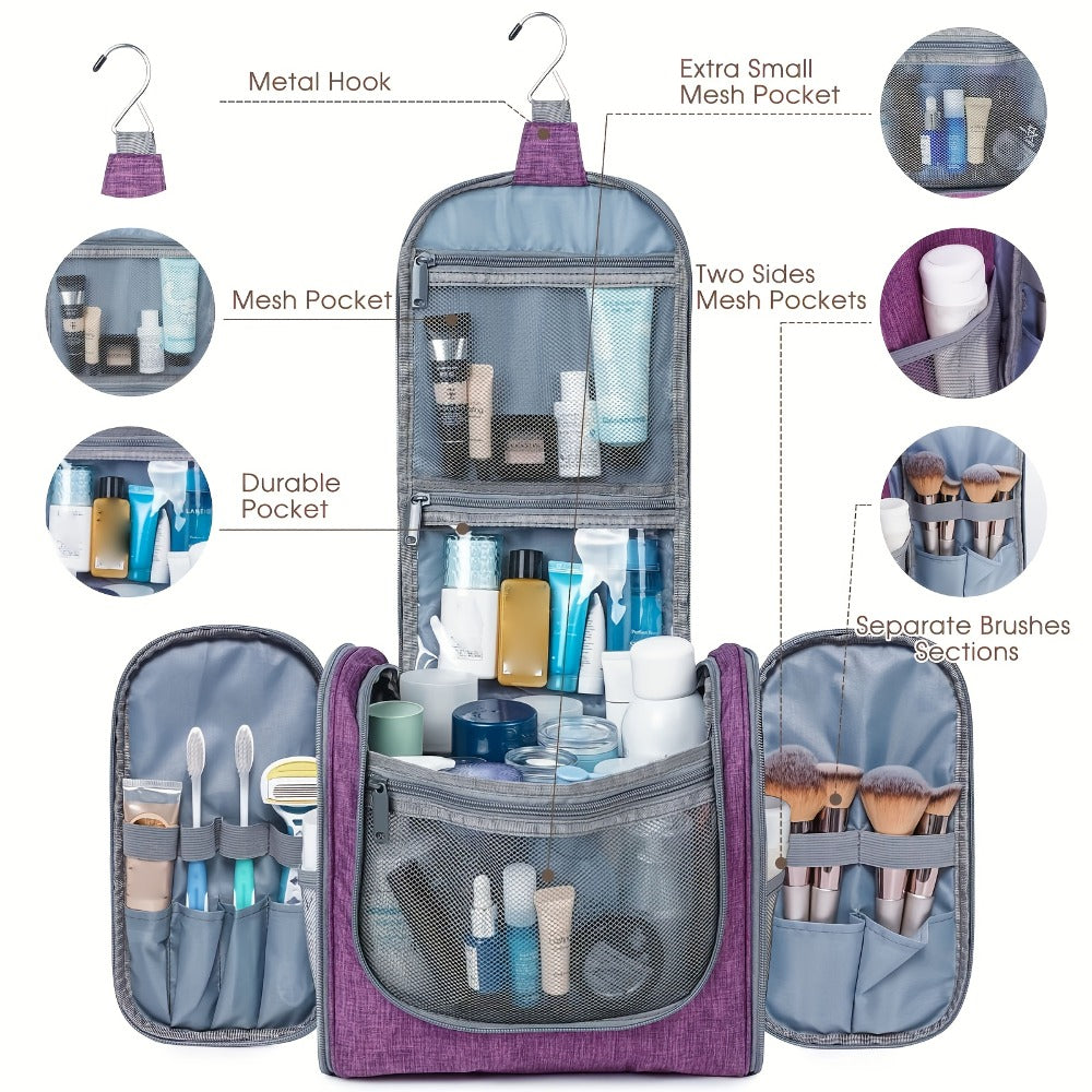 Women' Large Hanging Toiletry Bag - Large Capacity Travel Cosmetic Organizer with Hanging Hook & Top Handle, Lightweight Suitable for Holiday Trips, Zipper Closure, Multiple Pockets, Portable Makeup Case for Daily Commute and Storage