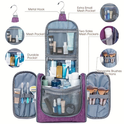 Women' Large Hanging Toiletry Bag - Large Capacity Travel Cosmetic Organizer with Hanging Hook & Top Handle, Lightweight Suitable for Holiday Trips, Zipper Closure, Multiple Pockets, Portable Makeup Case for Daily Commute and Storage