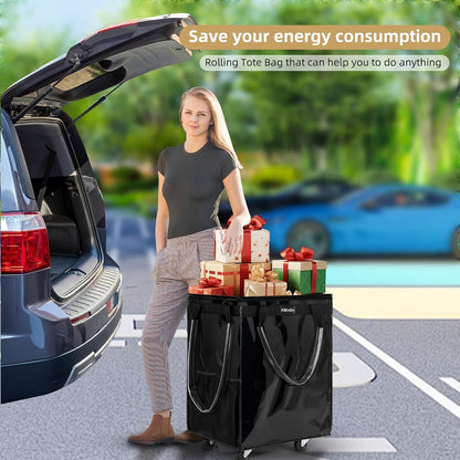 Outdoor Luggage, Tote Bag with Wheels, Foldable Shopping Cart, Zipper Closure, Medium Size in Black, Golden, and Silvery