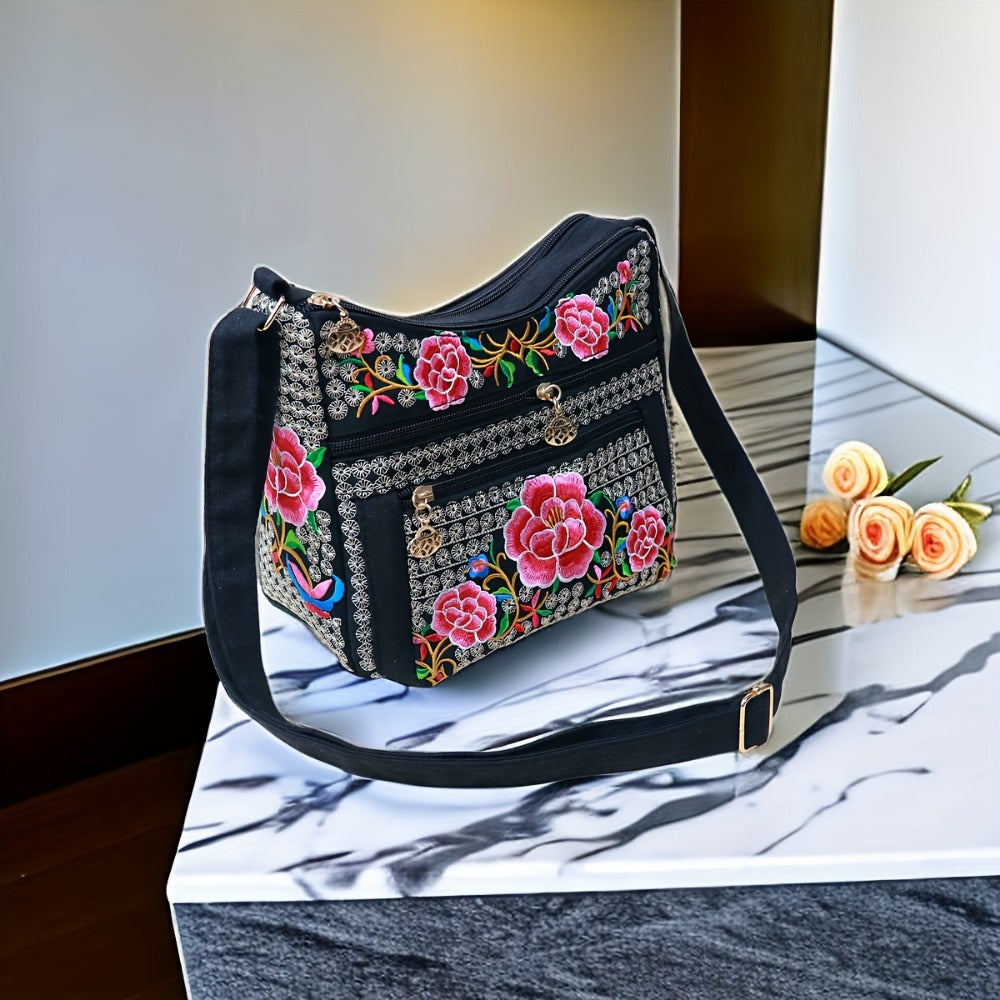 Laptop Bag – Adjustable Strap, Embroidered Floral Retro Bohemian Adjustable | Bag Vero – detail view 6