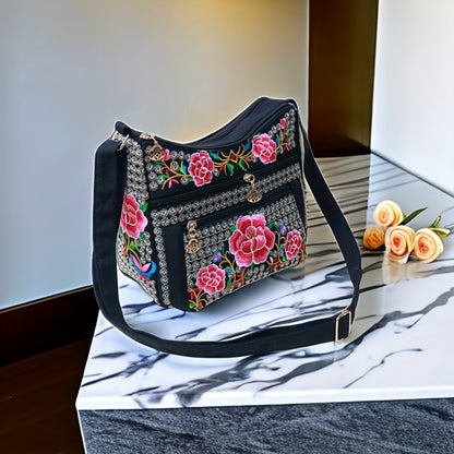 Laptop Bag – Adjustable Strap, Embroidered Floral Retro Bohemian Adjustable | Bag Vero – detail view 6