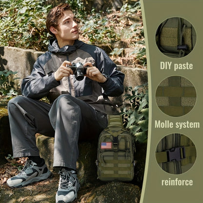 1pc 6.6gal Tactical Sling Backpack, Single Shoulder Crossbody Bag for Hiking Camping, Adjustable Strap Buckle & Smooth Zipper, Front D - ring Suspension, Outdoor EDC Pack with Flag Patch, Everyday Carry Gear for Men Women