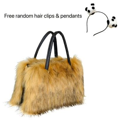 [Ideal Gift] Women's Shoulder Bags, Plush Bags, Faux Mink Fur Bags, Handbags, Tote Bags, Plush Handbags, Available in Five Colors. Ideal Gifts for Girlfriends And Mothers. High-End And Fashionable Tote Bags, Crossbody Bags. Free Pendant Or Headband Gift